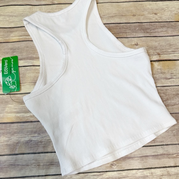 GUESS Women's Denise Ribbed Racerback Tank Top In Pure White Size XS - Picture 3 of 5